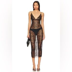 BNWT NBD Samara Midi Lace Dress in Black, Size Small